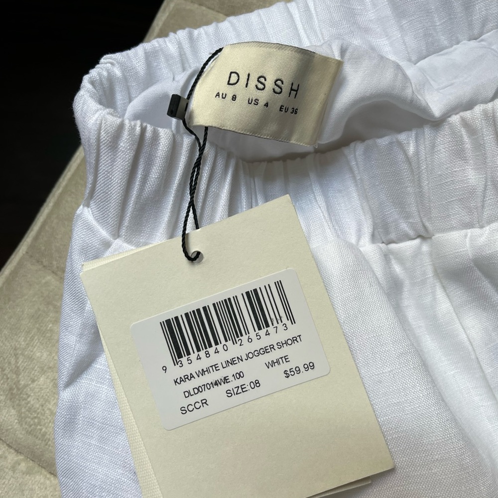 Dissh kara white linen jogger shorts